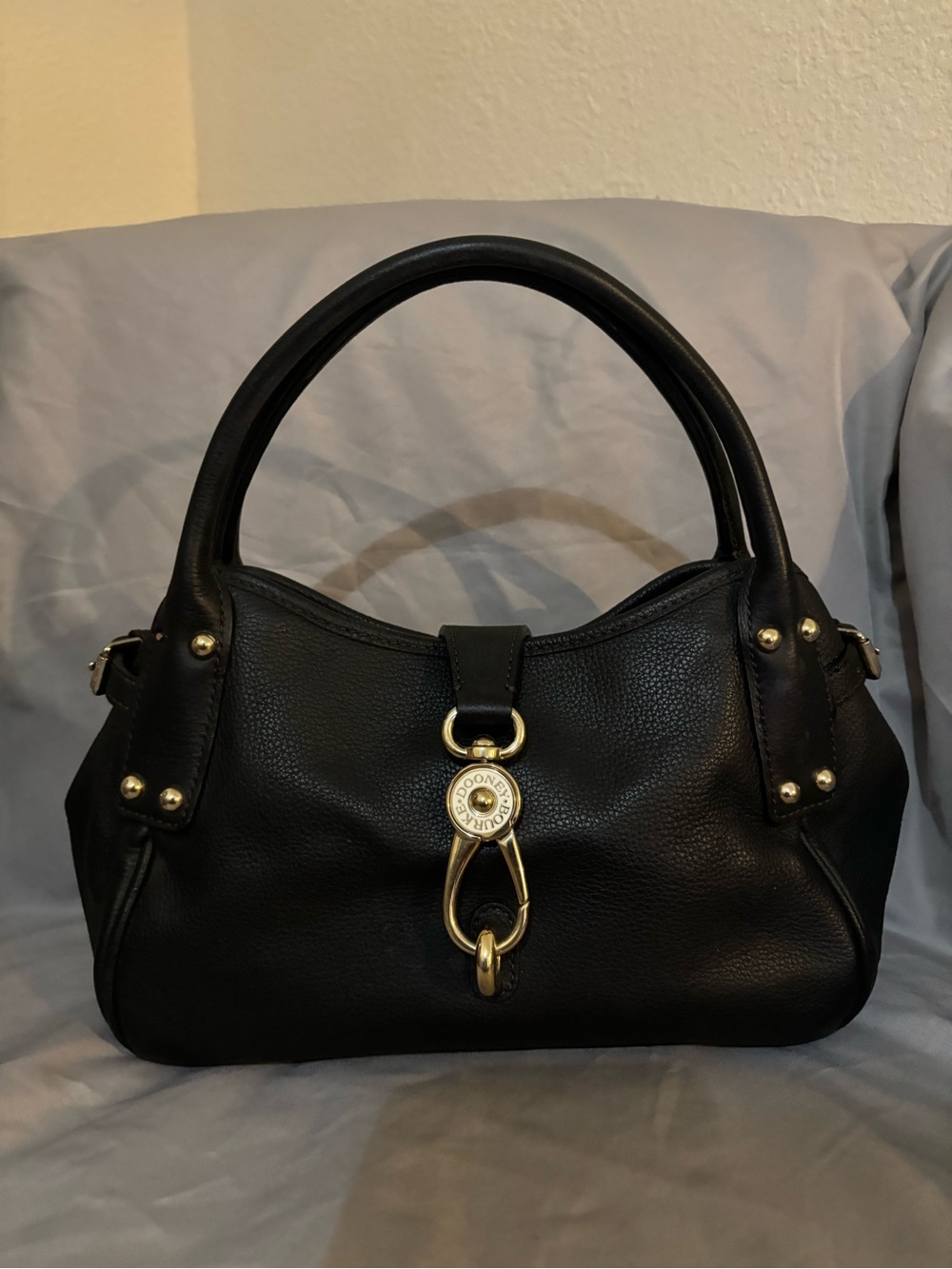 Dooney & Bourke Black Leather Shoulder Bag with Gold Hardware